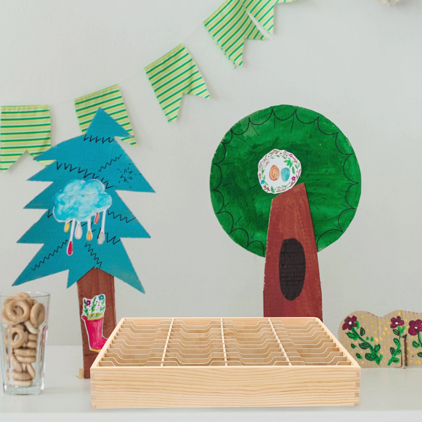 

Wood Storage Box Desktop Cell Phone Holder Multi Compartment Organizer Phone Management Box Classroom Use Section Case