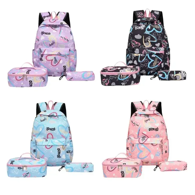 

3 PCS School Backpack with Lunch Bag and Pencil Pouch Set Travel Bookbag for Elementary Middle High School Teenagers