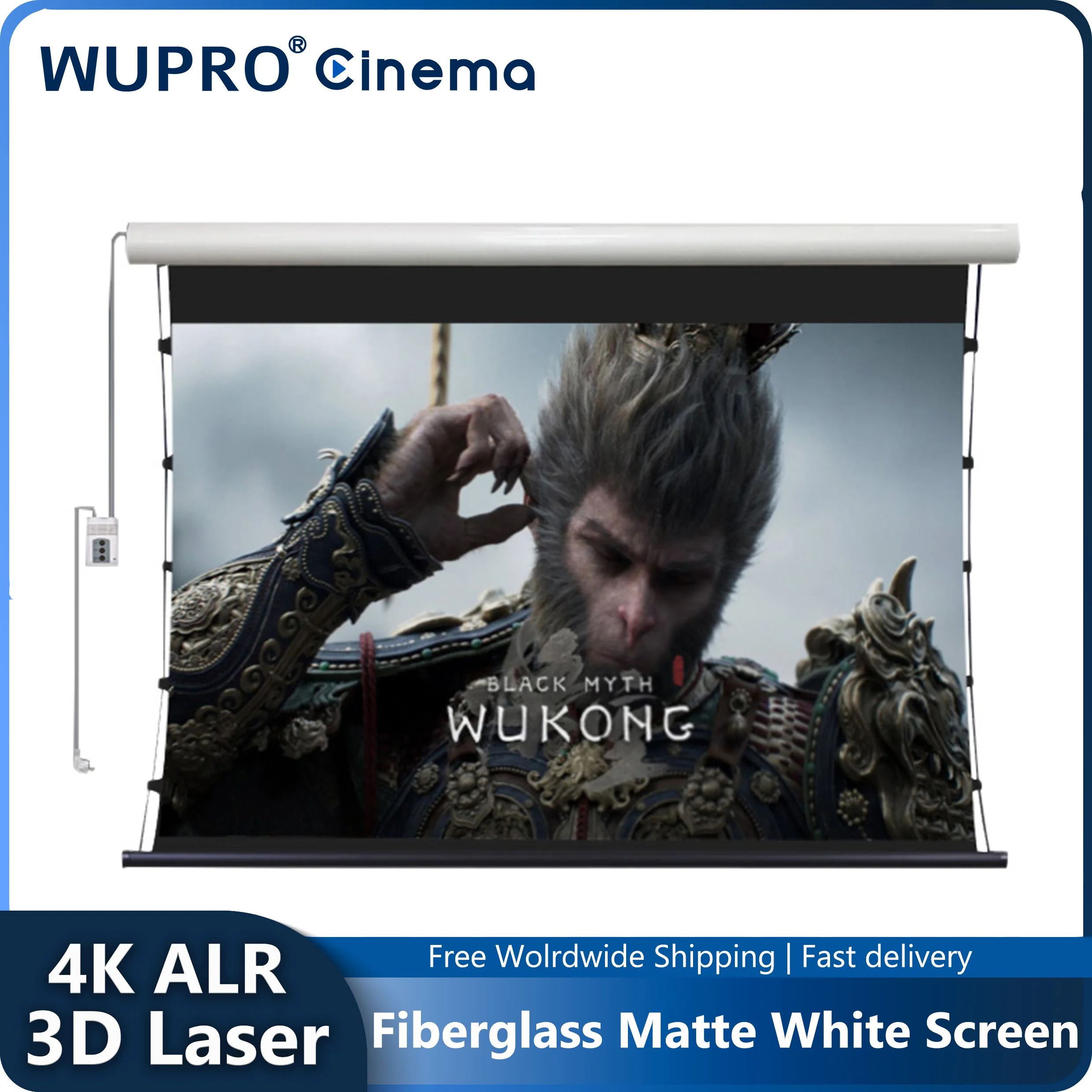 

Projection Screen ALR UST Fiberglass Matte White Luxury Motor Drop Down 92-120 Inch Wupro Smart TV For 3D Laser Projectors 4K 8K