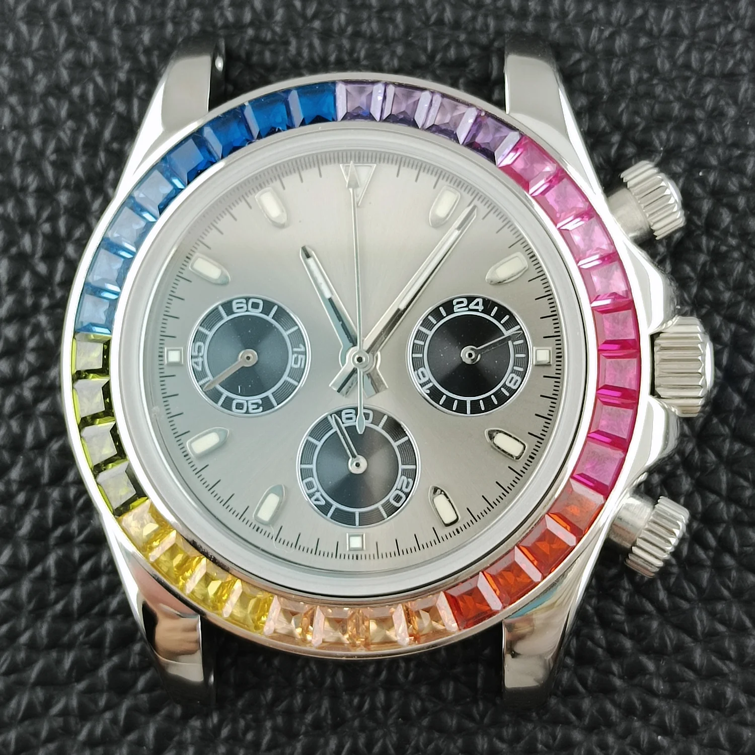 Sport Watch Rainbow Gemstone Case for VK Movement 63 Movement 39.5mm Custom Case Dial no movement set watch accessories