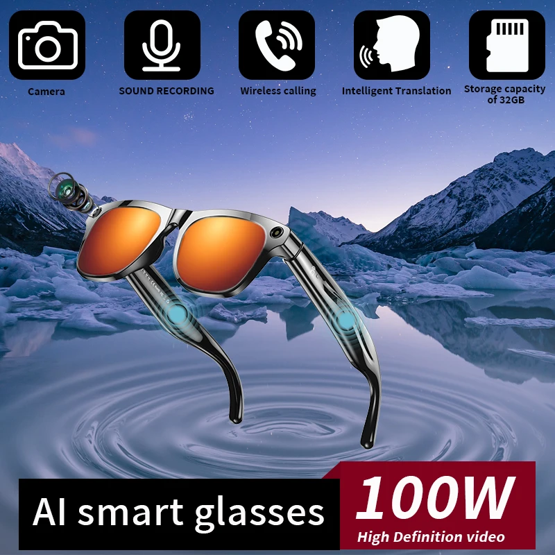 

LIGE Новая HD-камера 100 Вт, умные солнцезащитные очки для фотографий, 260 мАч, голосовой помощник с искусственным интеллектом, стабильная запись видео 1080P, BT Call, умные очки