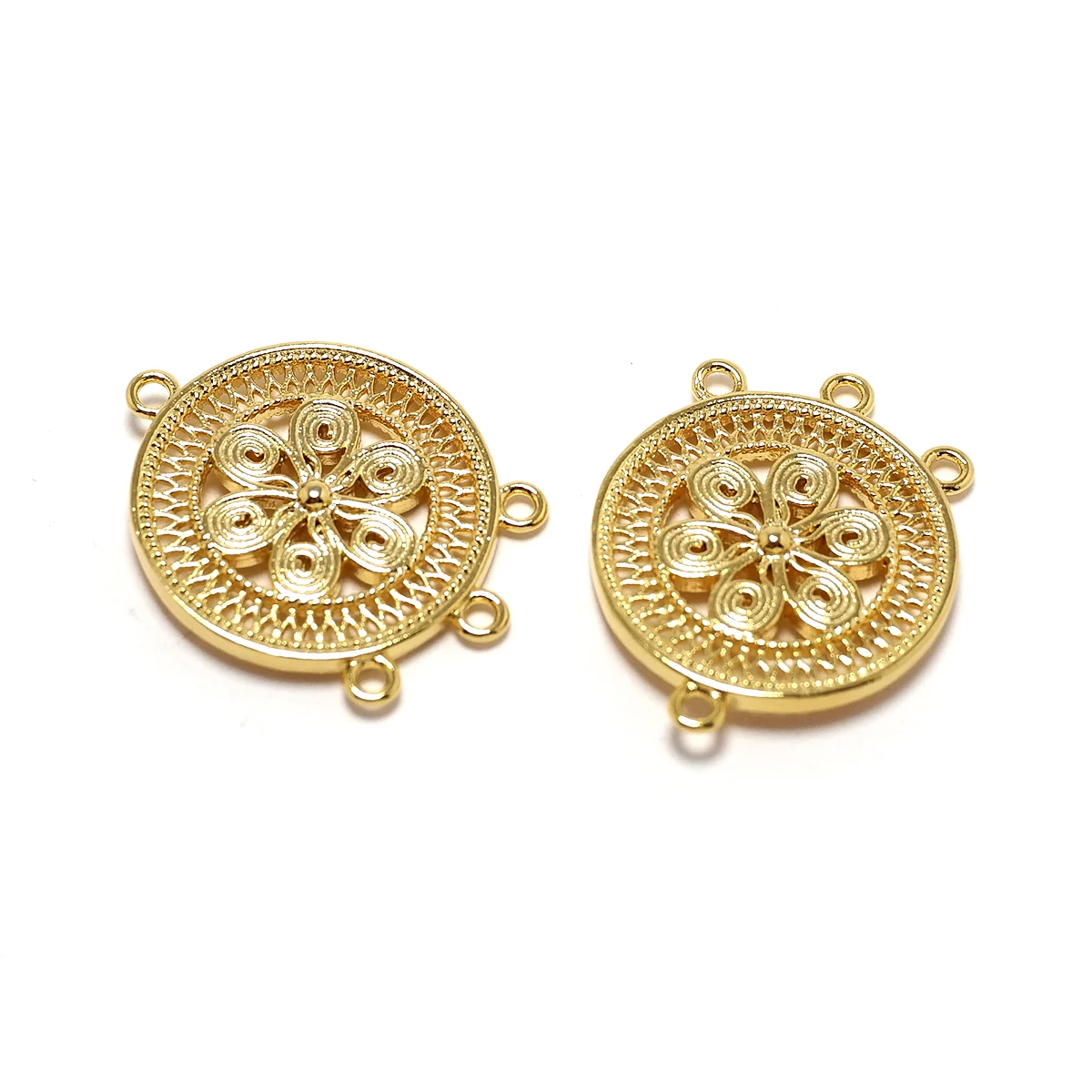 2pcs Flower Earring Charms,24K Gold Color Plated Brass Hollow Out Pendant,22x17.5mm Round Drop,Earring Jewelry Making Supplies