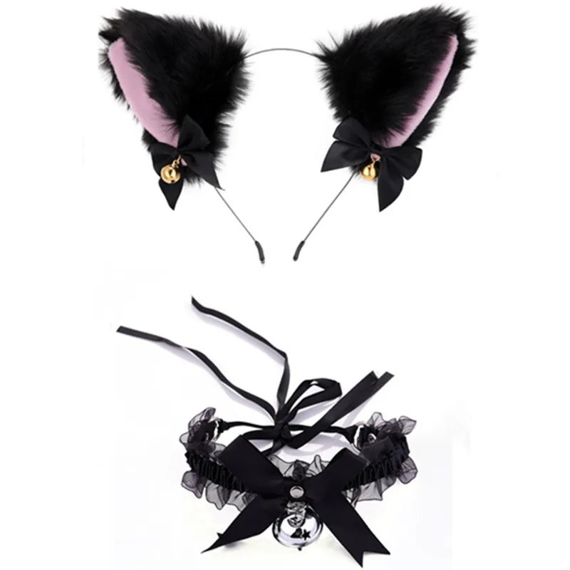 Oreilles de chat cloche bandeau col en dentelle ensemble noël cosplay accessoires sexy oreilles cosplay