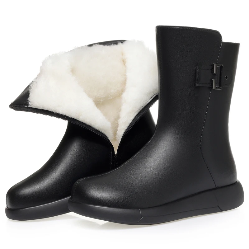 

Women Winter Flat Boots 2025 New Natural Wool Warm Boots For Mom Large Size Genuine Leather Women's Snow Boots