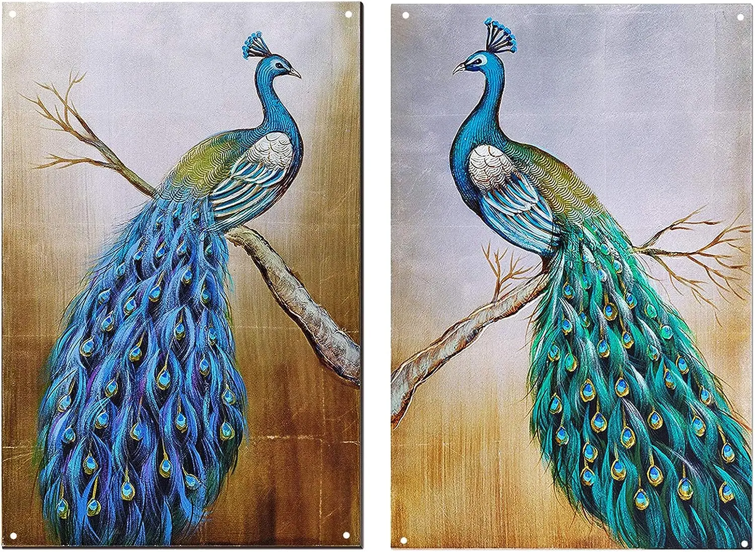 

2pcs Two Peacocks Beautiful Art Painting Metal Sign Wall Art Decor for Living Room Vintage Art Bar Home Decor Gifts Decoration
