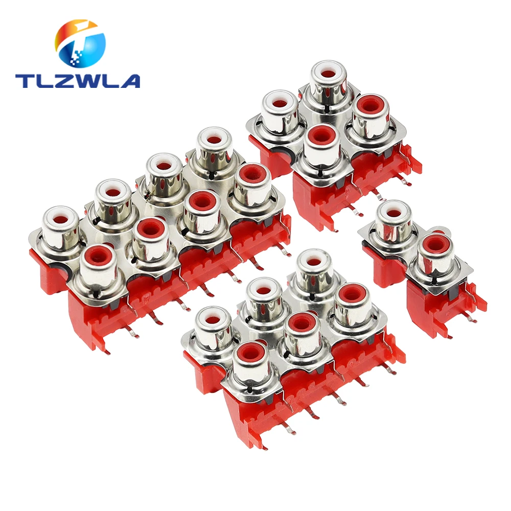 2PCS RCA Female Audio Video Plug 2P 4P 6P 8P Tape Screened AV Connector Socket Connector AV2-8.4-13 Red PCB Parts