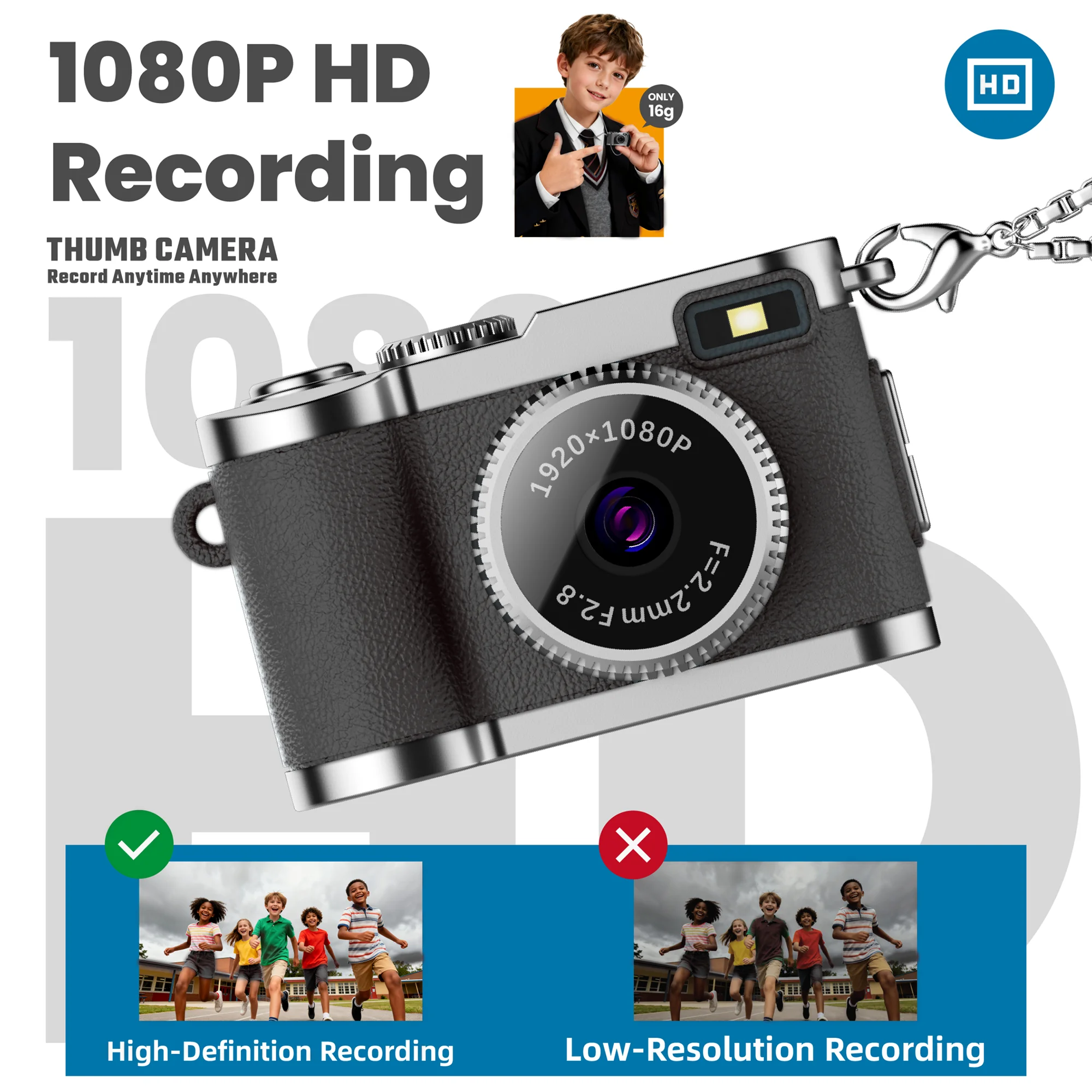 Retro Mini Thumb Camera Digital Camera 1080P HD Recording With Screen Portable Travel Vlog Camera Support SD Card for Kids
