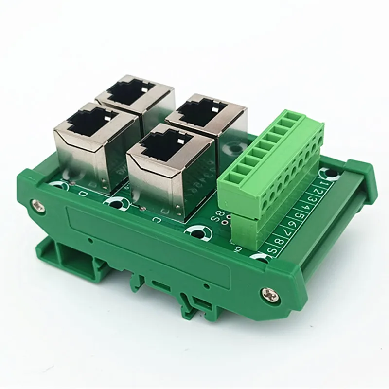 RJ45  Module,RJ45 8P8C DIN Rail Mount Jack 4-Way Buss Breakout Board, Terminal Block, Plug in Connector