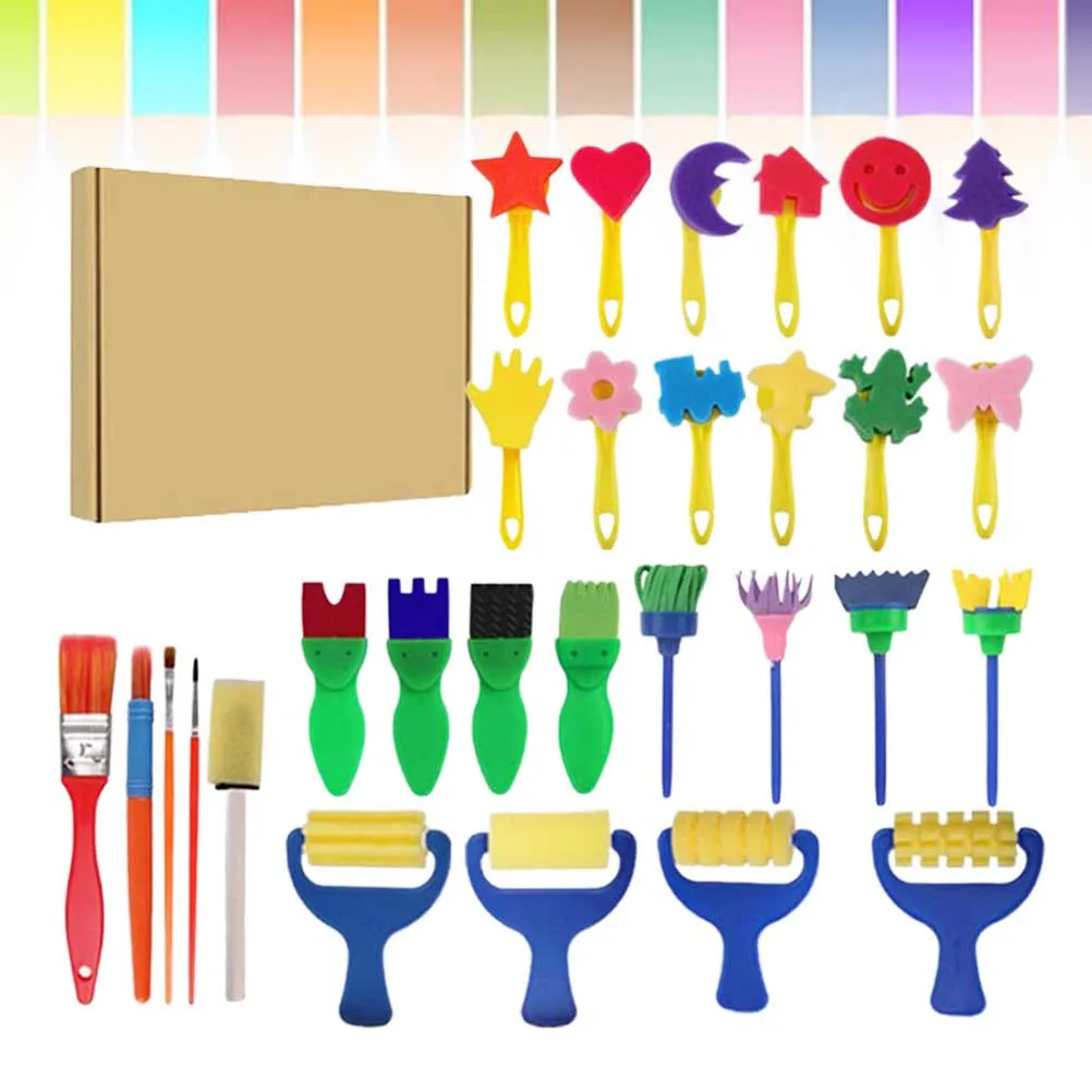 ชุดแสตมป์โฟมสำหรับระบายสี 29 ชิ้น สำหรับเด็ก ชุดงานฝีมือ DIY พร้อมด้ามจับ อุปกรณ์วาดภาพแบบไม่เลอะเทอะ สำหรับเด็กสร้างสรรค์และความสนุกสนาน