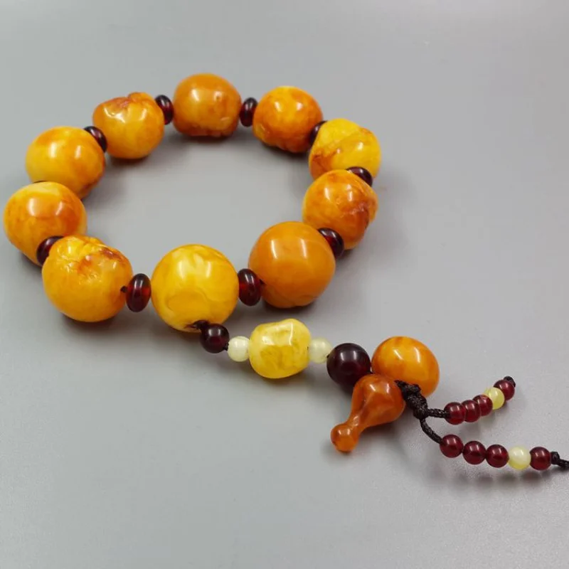 Factory Direct Wholesale Domineering Men's Barrel Beads Universal Bracelet Yellow Chicken Grease Amber Beeswax Bracelet