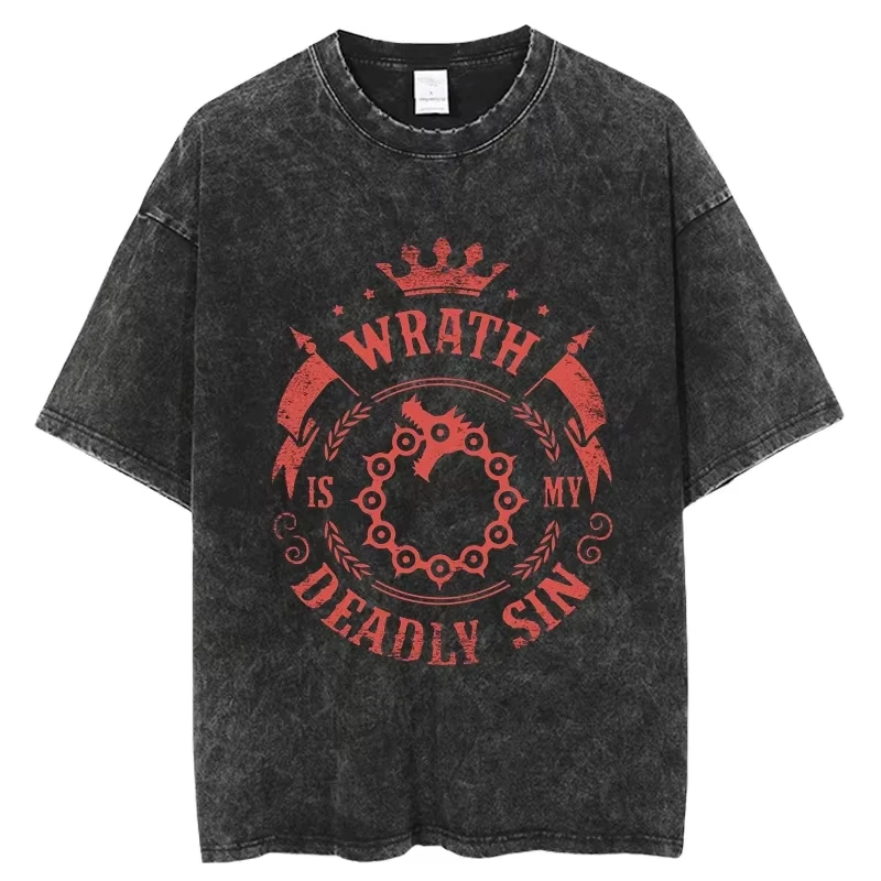 Anime The Seven Deadly Sins Ban Meliodas Escanor Print T Shirt Men Women Vintage Washed Tshirts Harajuku Casual Cotton Short