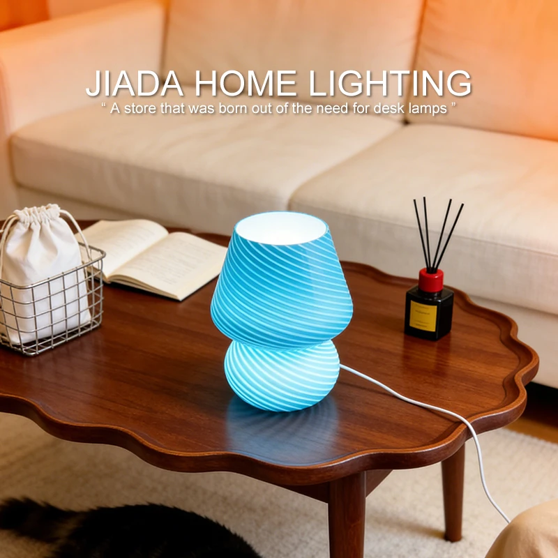 Ice Cream Cone Cup Glass Table Lamp LED Ins Stripe Gourd Shape Translucent Lovely Bedroom Bedside Decorative Ambient Light