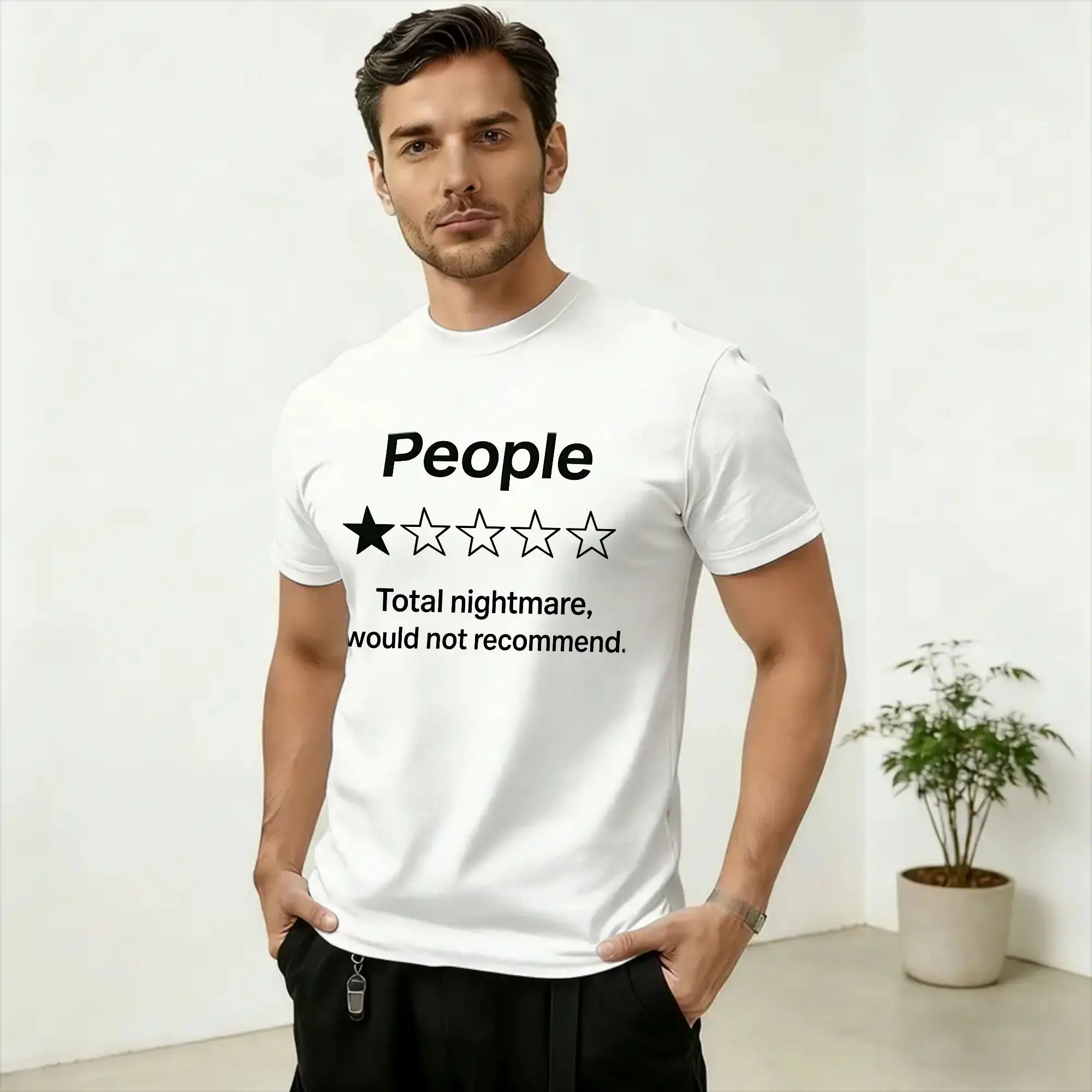Vintage T-Shirt Beach People 1 Star Nightmare Not Recommend Funny Saying Trendy Cool T Shirts Cotton Tee Shirt