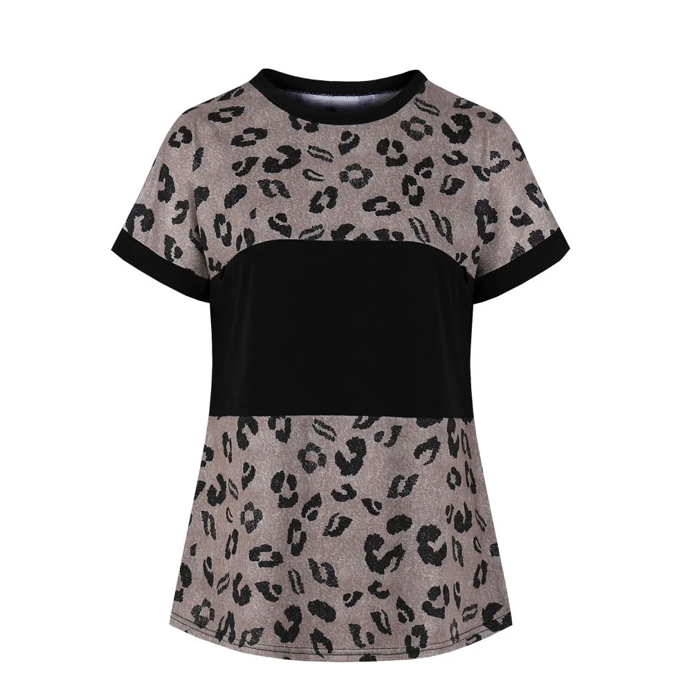 Camisetas de costura con patrón de leopardo, Tops de maternidad de manga corta, camisetas de lactancia para embarazadas, top de moda, camisas envolventes de maternidad