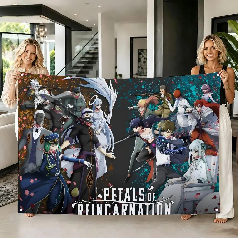 Dark Cyber Anime P-Petals of Reincarnation Flags Tapestry Creative Pattern Photo Living Room Wall Art Party Outdoor Decor