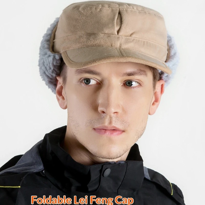 الخريف والشتاء في الهواء الطلق طوي سميكة الدافئة صوف الضأن بطة اللسان قبعة الأذن الصوفية #4