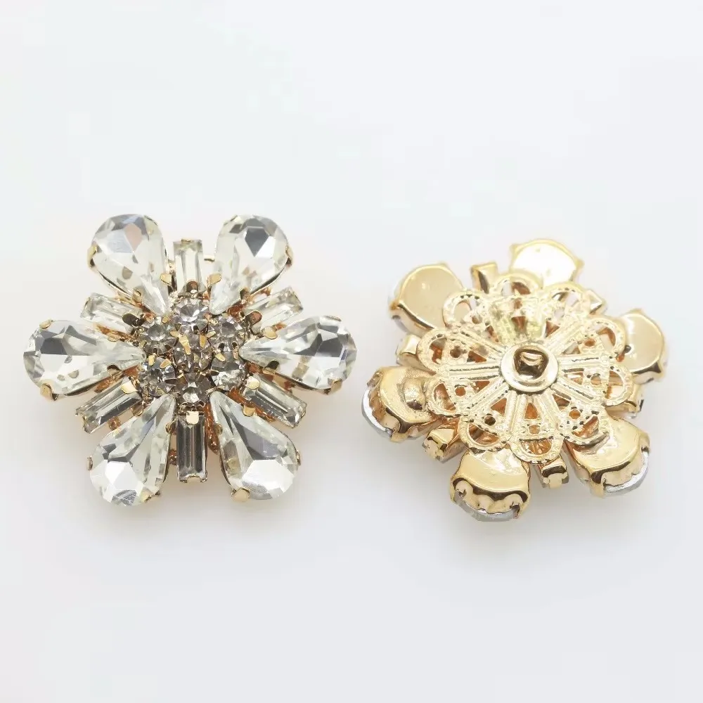 Fashion 2pcs/Lot 35mm Full Rhinestones Flower Buttons Decor accessories DIY Sewing Beautiful Button Wedding Wholesale Price