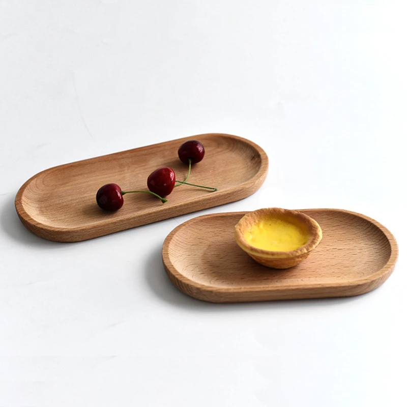 18cm Oval Wooden Plate Mini Solid Wood Tray Children Small Dinner Plate Tableware Simple And Elegant Design