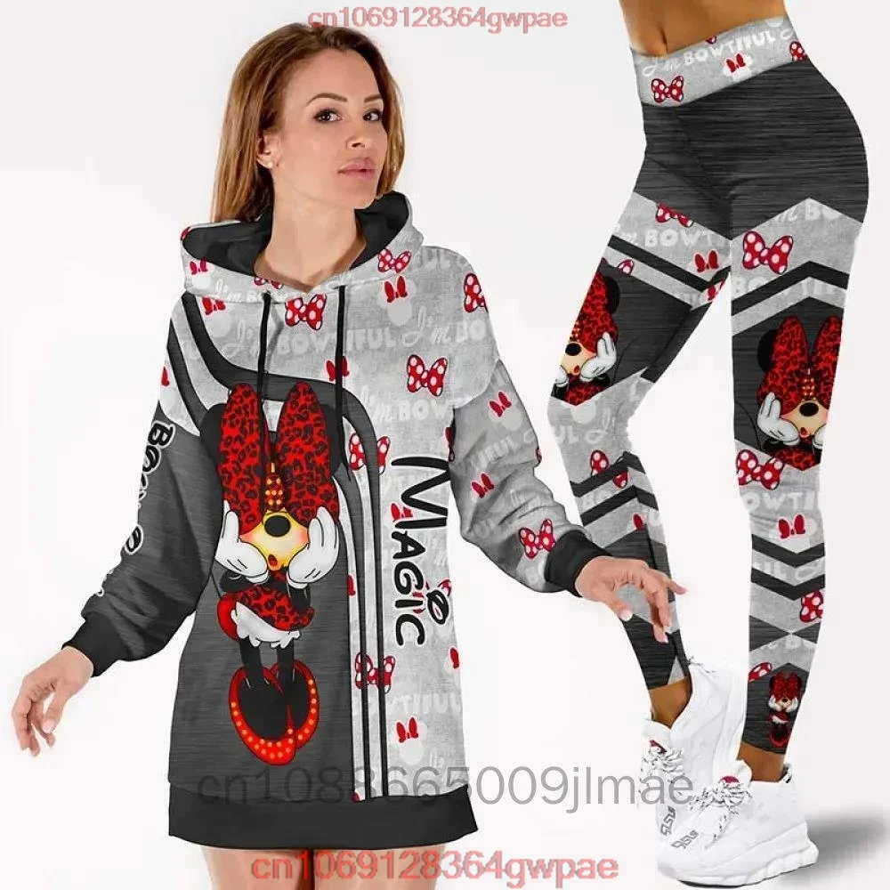 Custom Name Mickey Mouse Hoodie Dress and Leggings Suit Women's Diseny Minnie Hoodie Yoga Pants Sweatpants Fashion Tracksuit Set