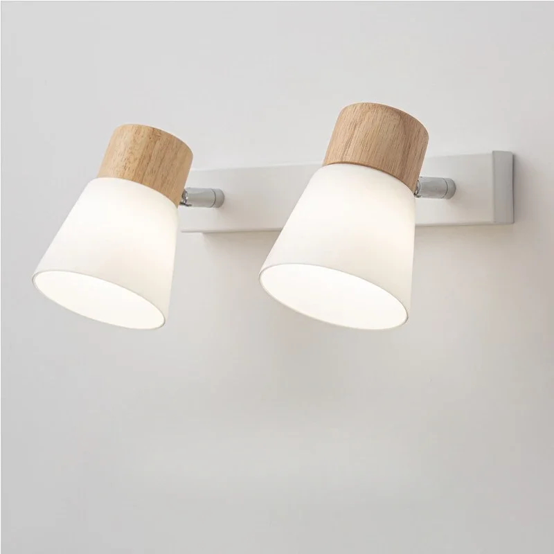 Nordic minimalist modern rotatable solid wood glass wall lamp for bedroom bedside study living room decorative lighting fixtures