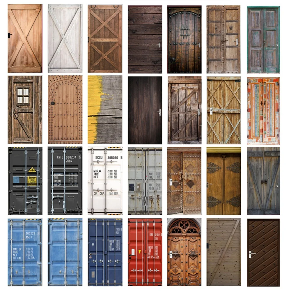 

Self Adhesive Vintage Wooden Door Container Door Sticker PVC DIY Wallpaper On The Door Custom Size Poster deursticker Home Decor