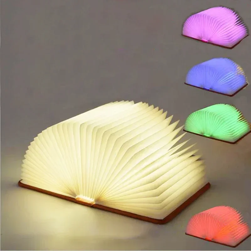 3D Folding Creative LED Night Light, Cor RGB, Recarga USB, Livro de madeira Light Decor, Bedroom Desk, Table Lamp for Kid, Presente de aniversário