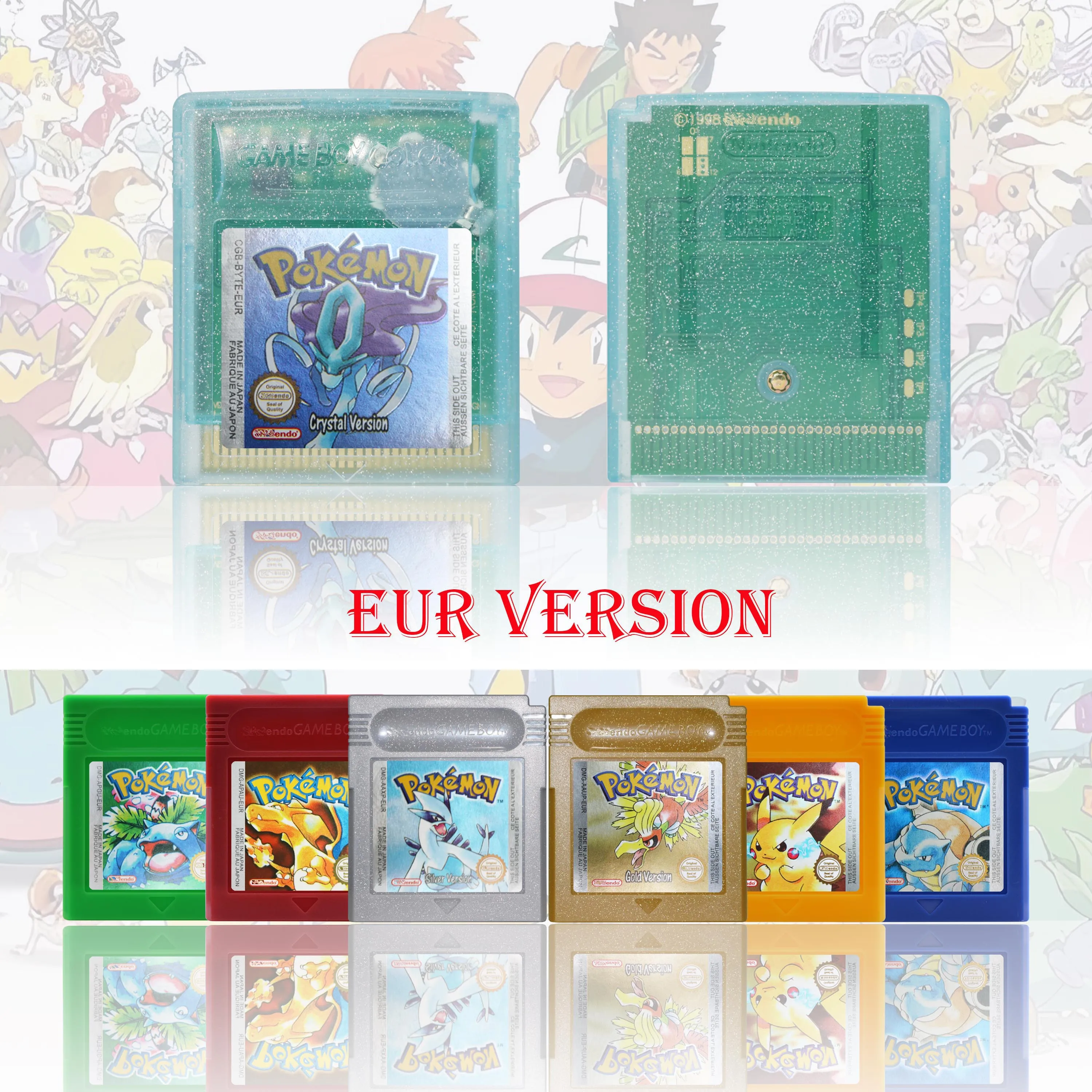 

High Quality EUR Version FOR Pokemon Blue/Crystal/Green/Gold/Red/Silver/Yellow Game Cartridge GBC Video Game Card Gift