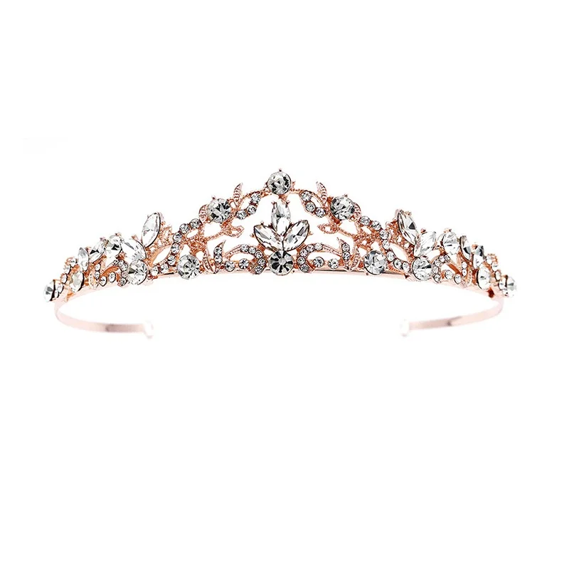 

Rose Gold Wedding Tiara for Women and Girls - Pageant Tiara Headband, Rhinestone Bridal Crown for Brides