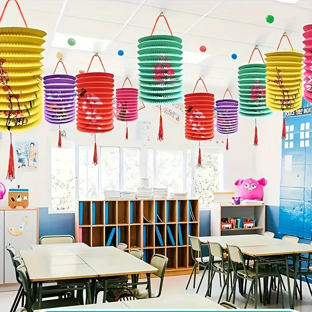 10 bunte festliche Papierlaternen mit Blumenmuster – hängende Laterne für Zuhause, Party im Freien, Klassenzimmerdekoration, chinesisches Neujahr