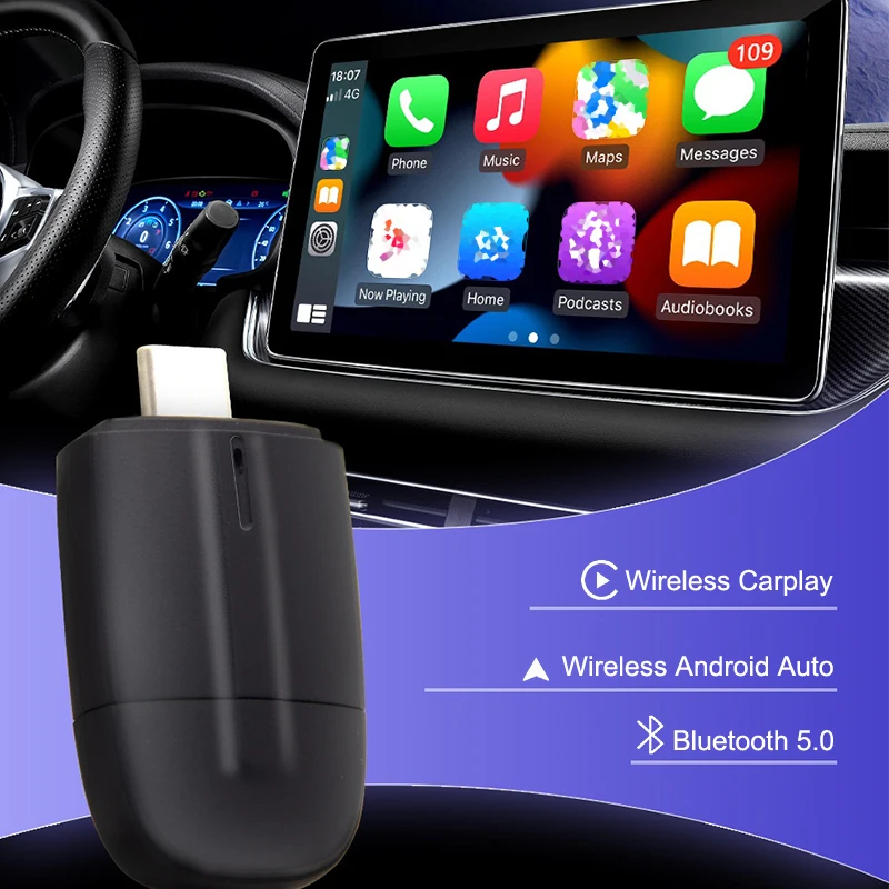 

2 In 1 Wireless CarPlay Android Auto Adapter Compatible-Bluetooth 5.0 WiFi Type-C/USB For OEM Car Stereo Plug And Play Adapter