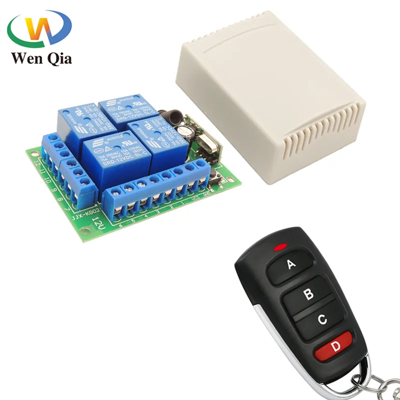 WenQia interruttore di controllo remoto Wireless universale DC 12V 4CH modulo ricevitore relè con trasmettitore 433 Mhz remoto RF a 4 canali