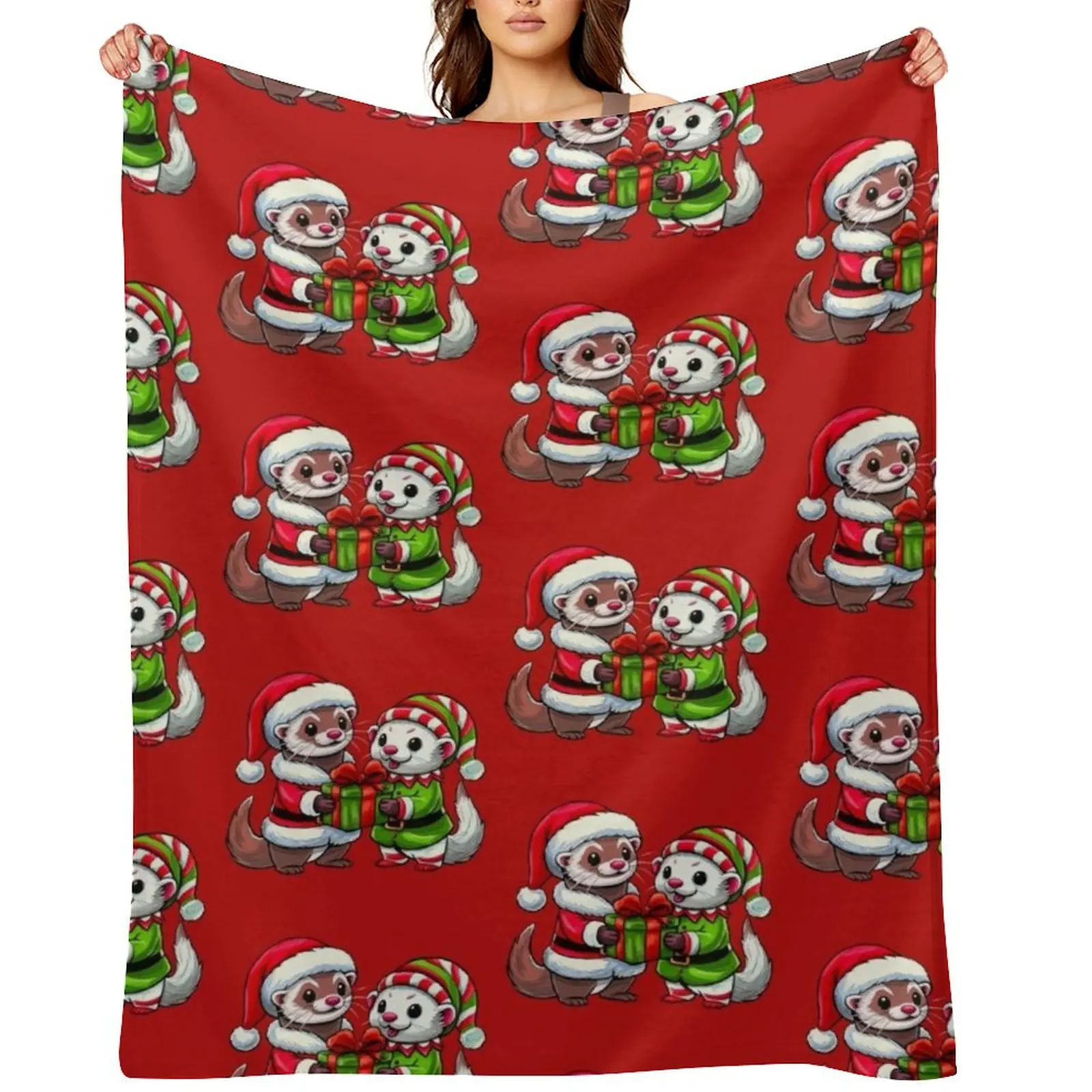 

A Very Ferret Christmas Throw Blanket Loose Bed Giant Sofa Personalized Gift Blankets