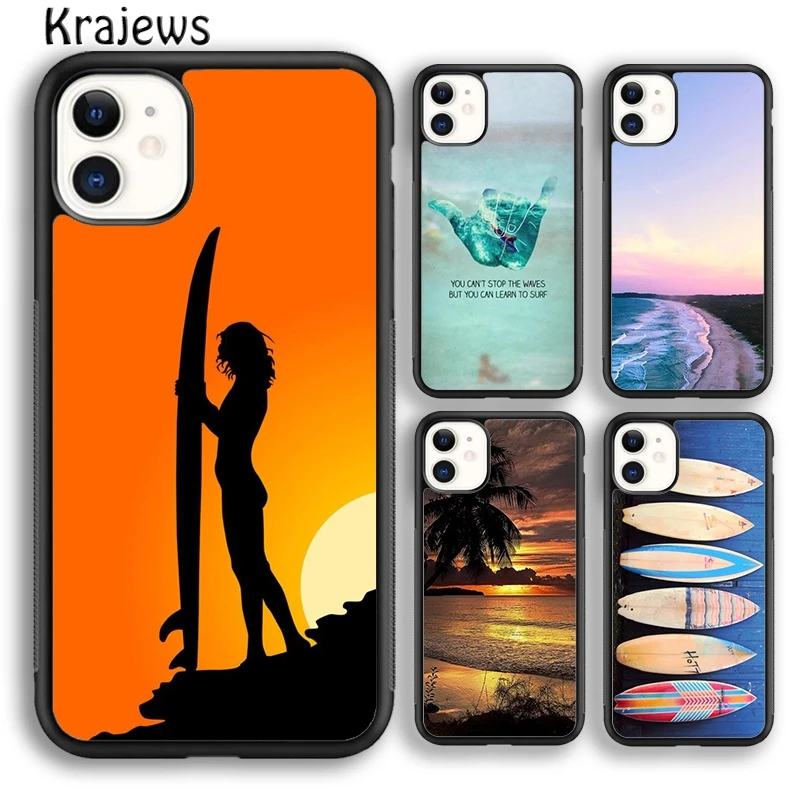 Krajews Summer Beach Sun Surfing Phone Case Cover For iPhone 16 15 SE2020 14 6 7 8 plus 11 12 13 pro max coque Shell Fundas