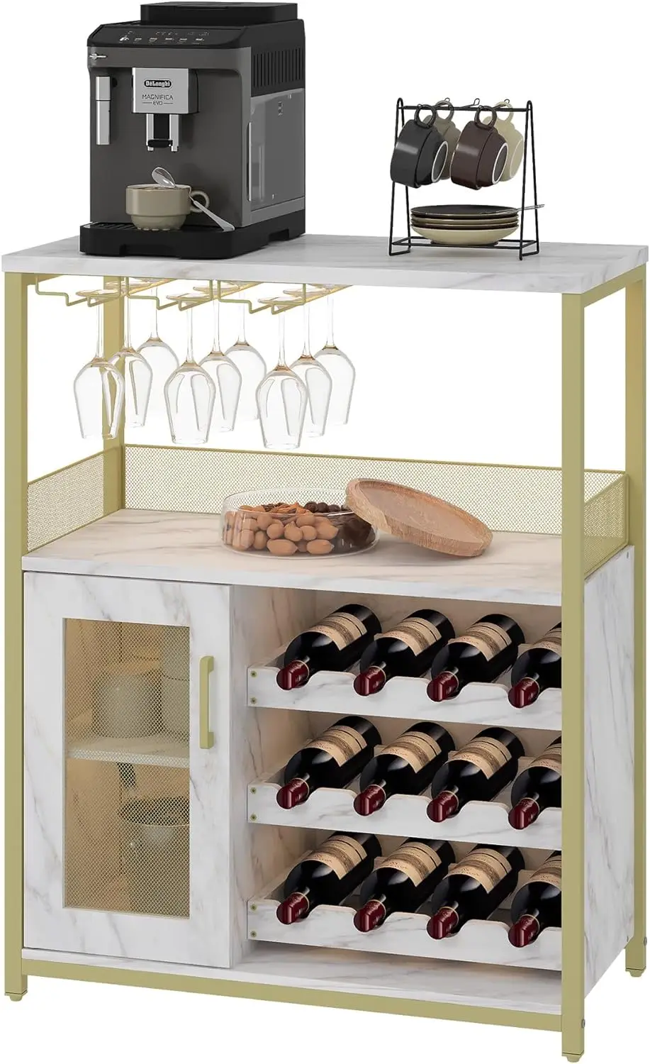 Weinschrank aus Holz, Dreischichtiges Weinregal, Eine Schublade, Weinglas-Aufbewahrung, Geeignet zum Wein-Sammeln, Verwendung im Wohnzimmer und im Weinkeller