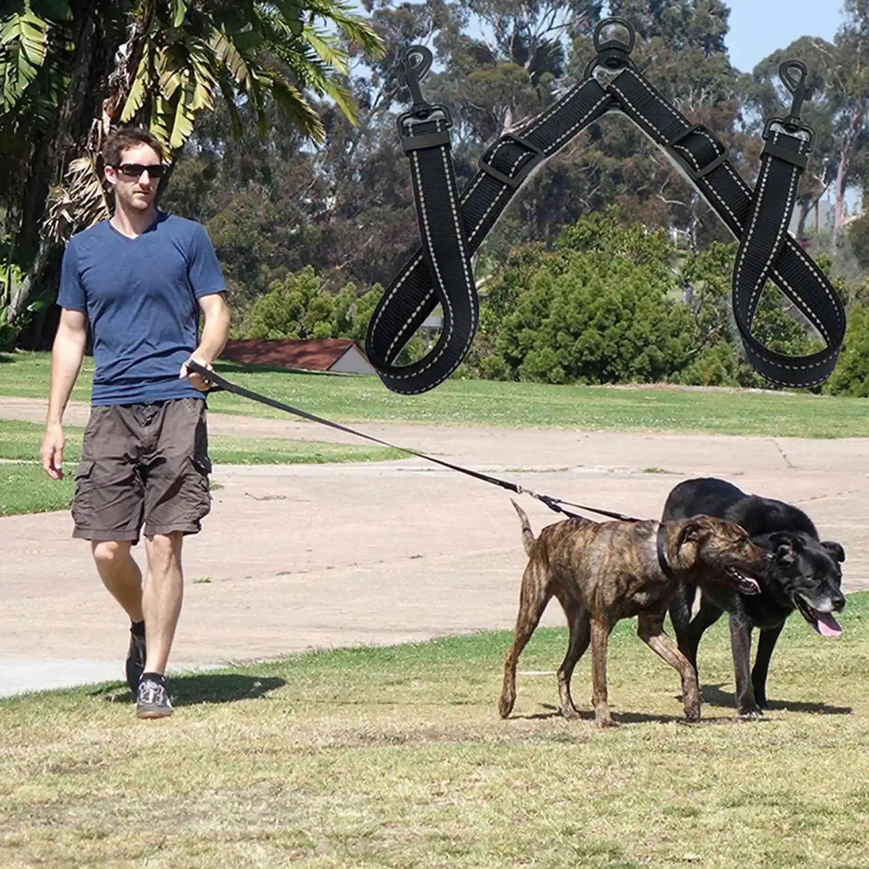 2X Double Leash Coupler For Large Dogs Adjustable Heavy Duty Nylon Splitter For Two Big Dogs-A68E