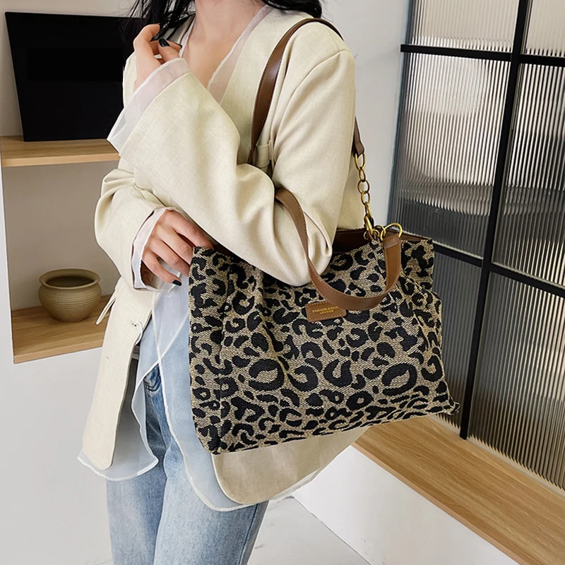 Women Leopard Design Handbags Fashion Underarm Bags Versatile Large Capacity Shoulder Bags Female Shopper Tote Bags