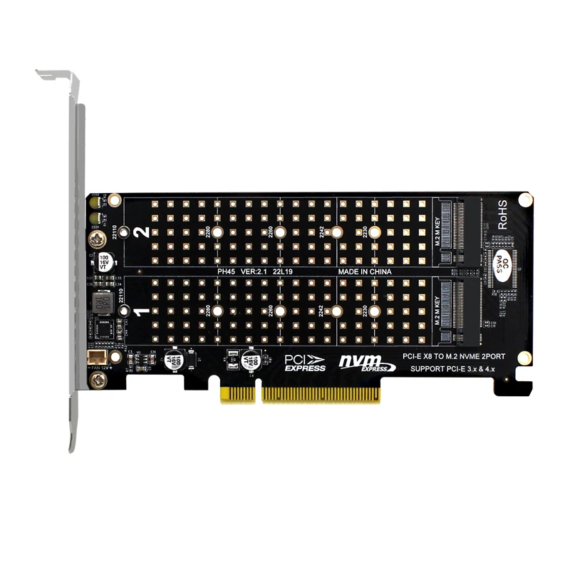 Dual M.2 NVME to PCI Express X8 4.0 Raid Controller PCIE Split Card 2 Ports M2 NVME M KEY for 2230 2242 2260 2280 22110 NVME SSD