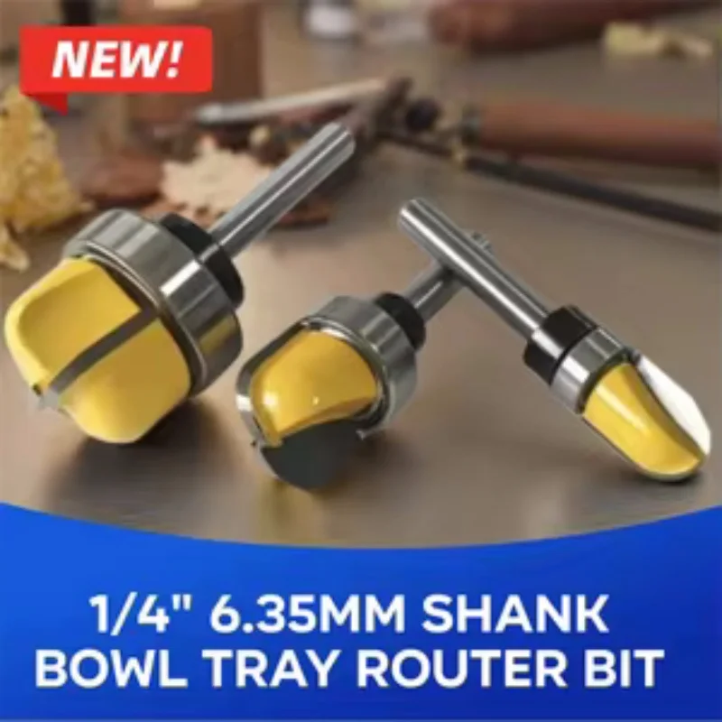 

1/4" 6.35mm Shank Bowl Tray Router Bit, Two Flute Carbide Alloy Milling Cutter, CNC Woodworking Template Cutting Tool 1PC