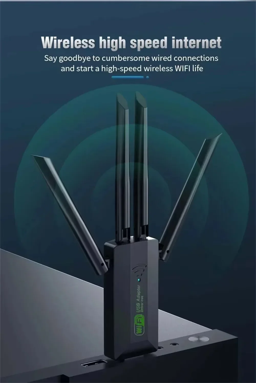 

USB-адаптер Wi-Fi 1200 Мбит/с, двухдиапазонный Wi-Fi-ключ с 4 антеннами, высокоскоростной приемник сетевой карты USB3.0