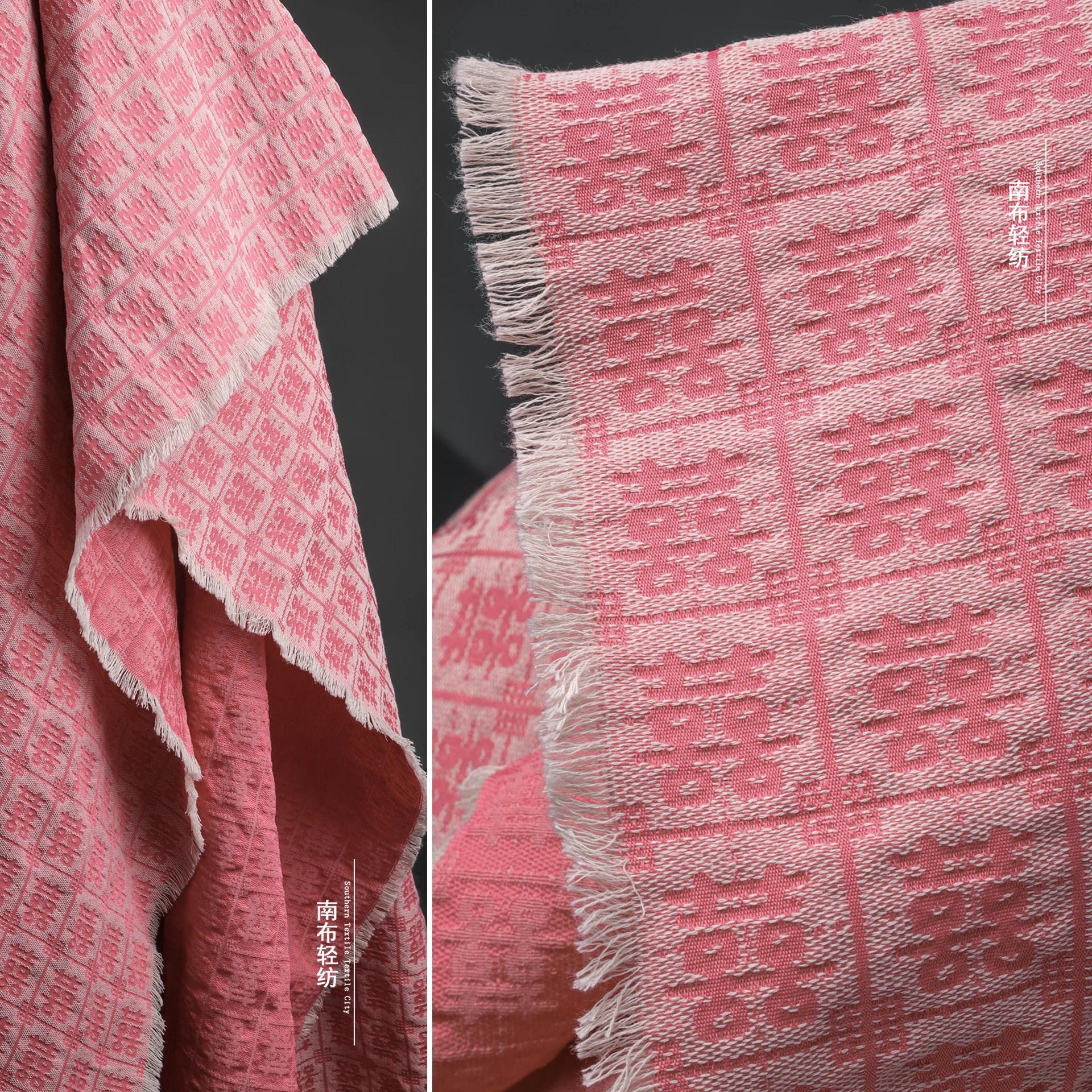 Fabric Width 128 Cmx50cm Pink Double-Sided Denim Washed Cotton Jacquard Cotton and Linen Fashion DIY Pillow Sofa Cover Handmade