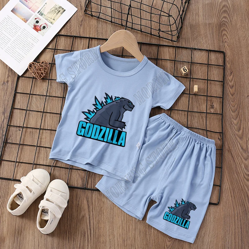 Godzillas Children's Pajamas Home Clothing Sets kids T-shirt Pants suit Cartoon Anime Low-waisted Boys summer nightshirt Clothes