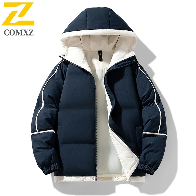 COMXZ 2025 Winter Men Fleece Lined Jacket Spring Autumn American Style Waterproof  Windproof Hooded Outdoor Sports Casual Coat