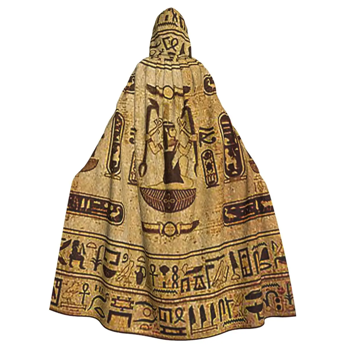 Vintage Egyptian Ornament Old Papyrus Paper Long Hooded Cloak Witch Medieval Costume Cosplay Cape HalloweenCoat Adult Unisex