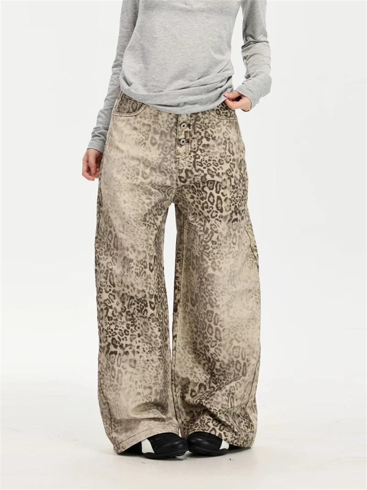 Women's Gradient Leopard Print Pattern Thin Pants Casual Sweatpants Street Wide Leg Bottoms Female High Waist Trousers Women