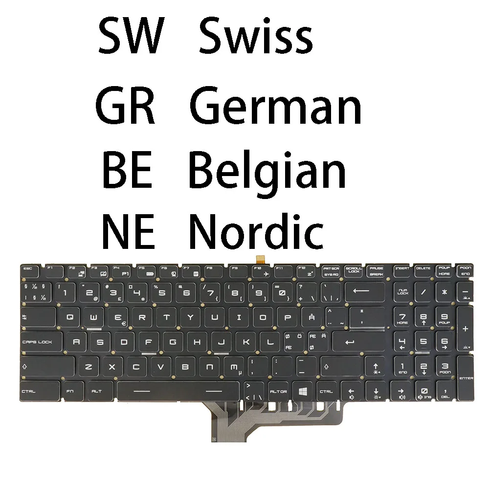 Swiss German Belgian BE Nordic SD FI NW DN Keyboard For MSI MS-16J2 MS-16J4 MS-16J5 MS-16J9 MS-16JB MS-16JC MS-16JD, RGB Backlit