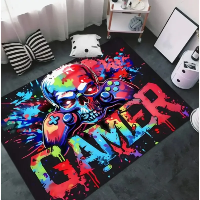Flannel Floor Mat Player Carpet and Halloween Controller Game Room Pattern Floor Mat Gaming Player Atmosphere and Non Slip Mats