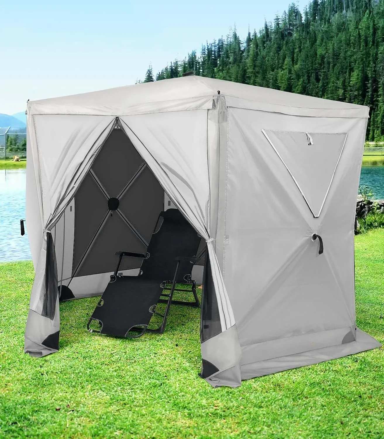 

6-сторонняя всплывающая палатка-альтанка, палатка для кемпинга на 6-8 человек, складная, всплывающее навесное навесное устройство с сетчатыми окнами