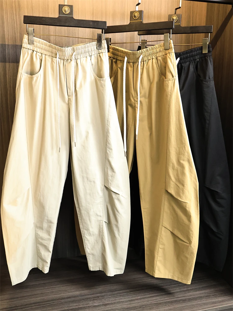 

Retro Curved Blade Cut 00% Cotton Lightweight Breathable American Loose Straight Casual Pants for Men Summer Faion Urban S...