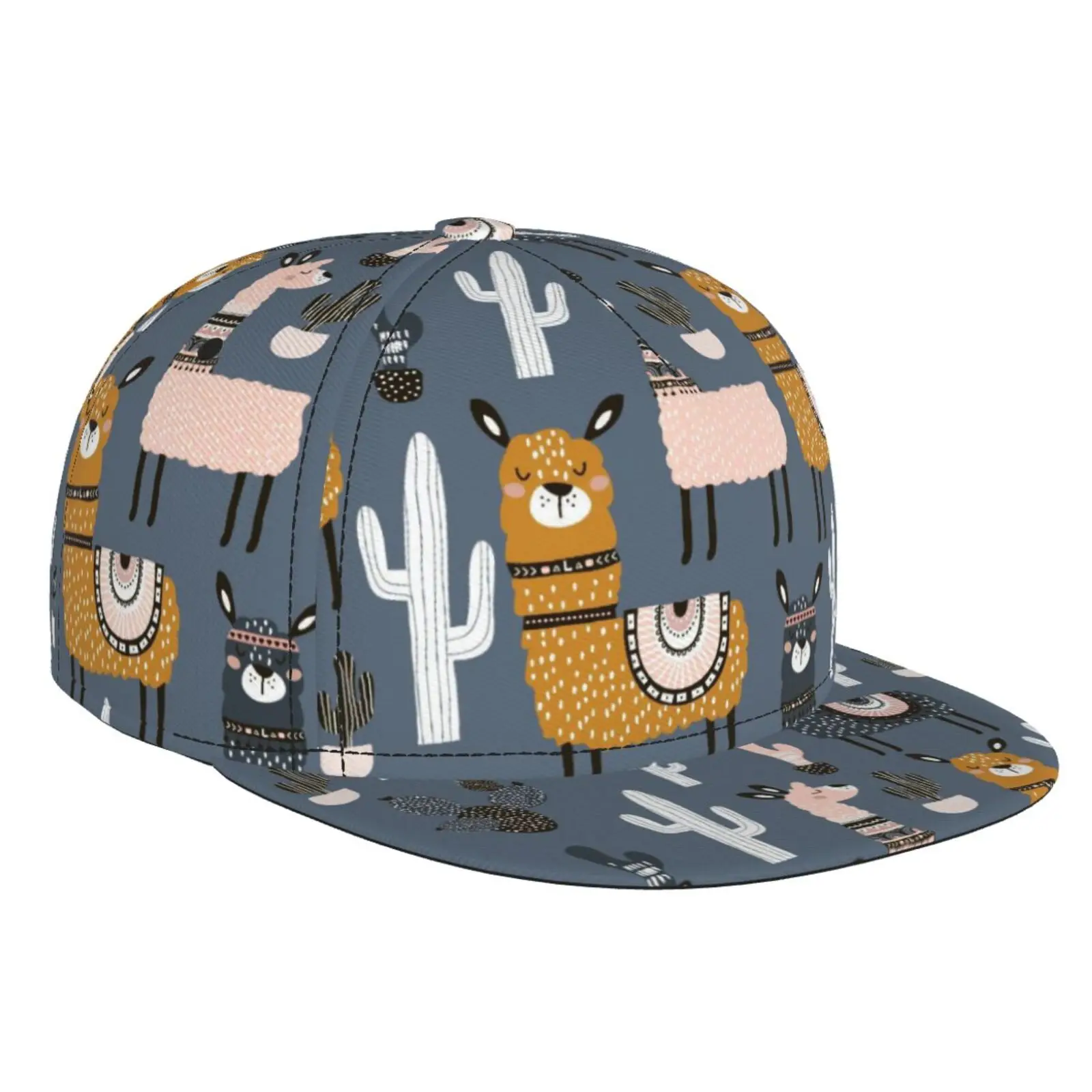 Cartoon Alpaca Cactus Printed Flat Brimmed Hat Street Skateboarding Hip Hop Hat Outdoor Leisure Sunshade Baseball Hat Universal