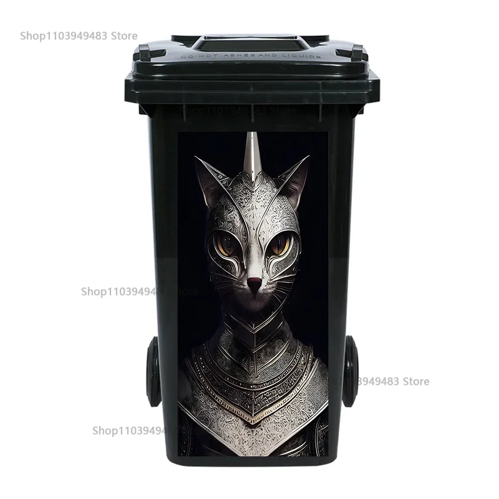 Creative Armor Animal Cat Trash Can Art Mural PVC Self-adhesive Recycling Stickers for Garbage Bins Renovation Cover Decal Mural